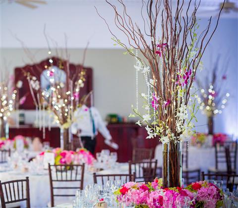 Wedding setup with pink flowers